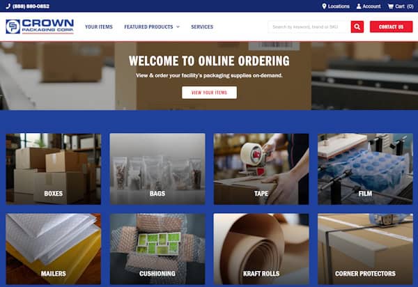 Screenshot of Crown Packaging's ecommerce website