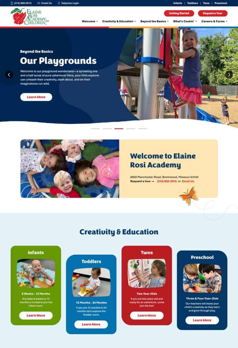 Screenshot of Elaine Rose homepage.